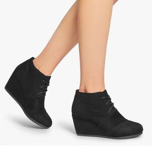NWT Black Velvet Suede Wedge Ankle Booties Lace Up Victorian Dark Academia 7